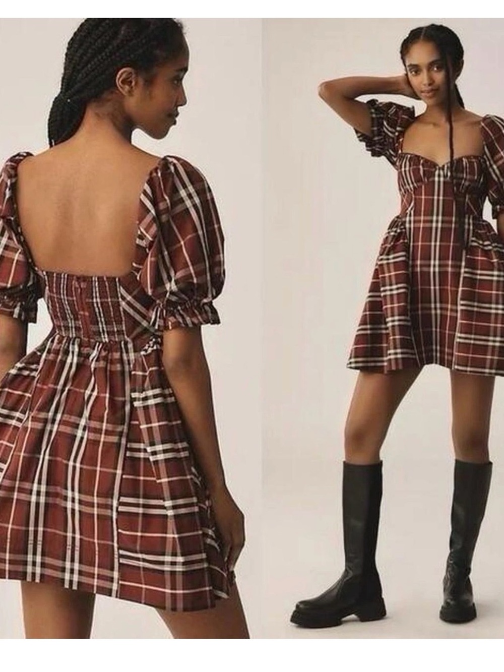Anthropologie Maeve Maroon Plaid Tartan Buffalo Holiday Winter Mini Dress XL